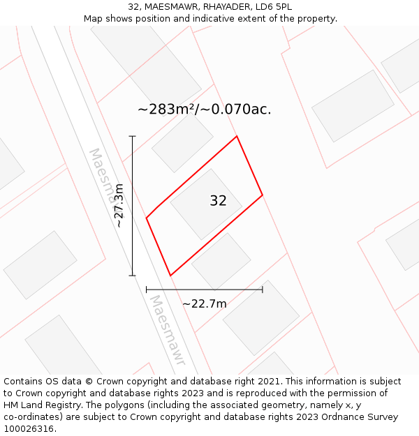 32, MAESMAWR, RHAYADER, LD6 5PL: Plot and title map