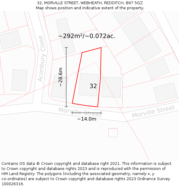 32, MORVILLE STREET, WEBHEATH, REDDITCH, B97 5GZ: Plot and title map