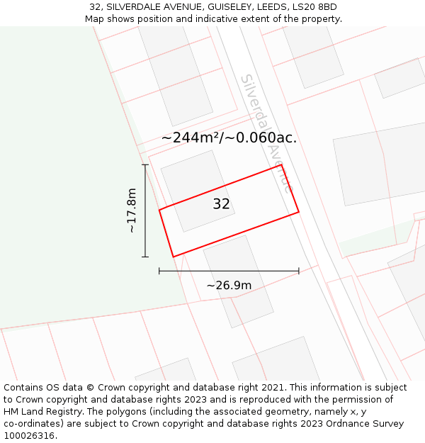 32, SILVERDALE AVENUE, GUISELEY, LEEDS, LS20 8BD: Plot and title map