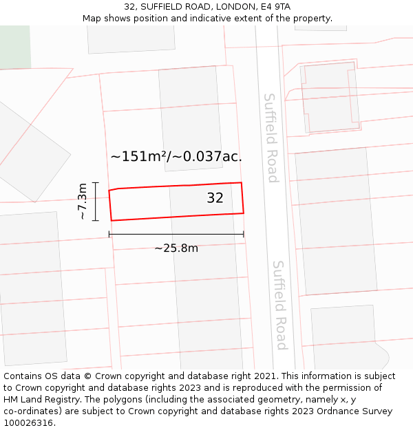 32, SUFFIELD ROAD, LONDON, E4 9TA: Plot and title map