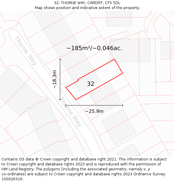 32, THORNE WAY, CARDIFF, CF5 5DL: Plot and title map