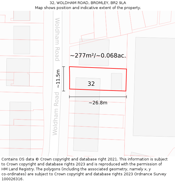 32, WOLDHAM ROAD, BROMLEY, BR2 9LA: Plot and title map