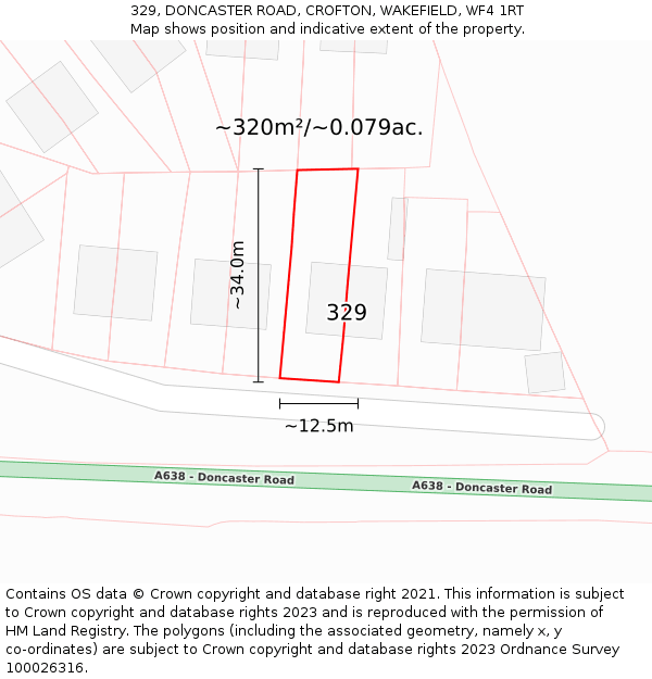 329, DONCASTER ROAD, CROFTON, WAKEFIELD, WF4 1RT: Plot and title map