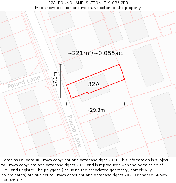 32A, POUND LANE, SUTTON, ELY, CB6 2PR: Plot and title map