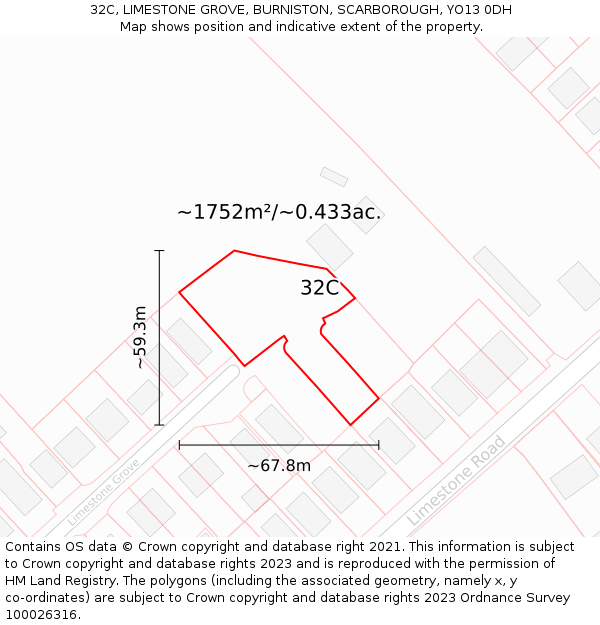 32C, LIMESTONE GROVE, BURNISTON, SCARBOROUGH, YO13 0DH: Plot and title map