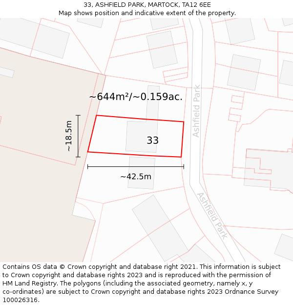 33, ASHFIELD PARK, MARTOCK, TA12 6EE: Plot and title map