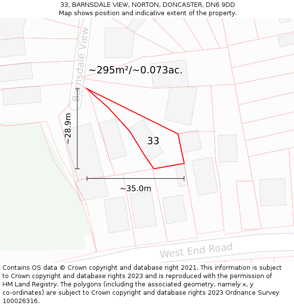 33, BARNSDALE VIEW, NORTON, DONCASTER, DN6 9DD: Plot and title map