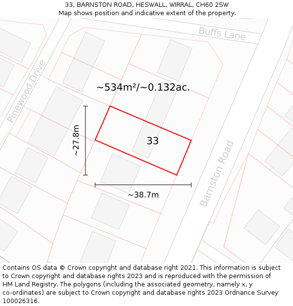 33, BARNSTON ROAD, HESWALL, WIRRAL, CH60 2SW: Plot and title map