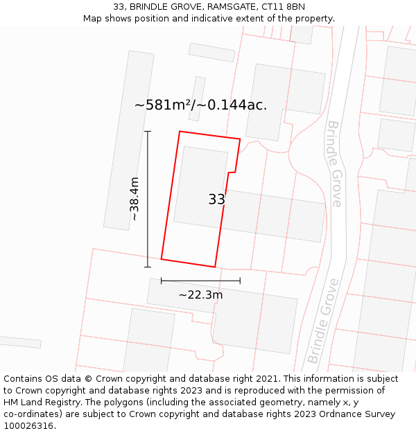 33, BRINDLE GROVE, RAMSGATE, CT11 8BN: Plot and title map