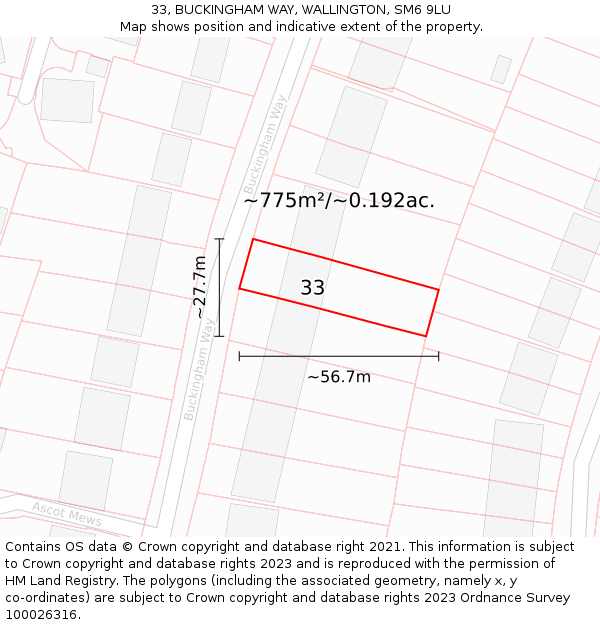 33, BUCKINGHAM WAY, WALLINGTON, SM6 9LU: Plot and title map