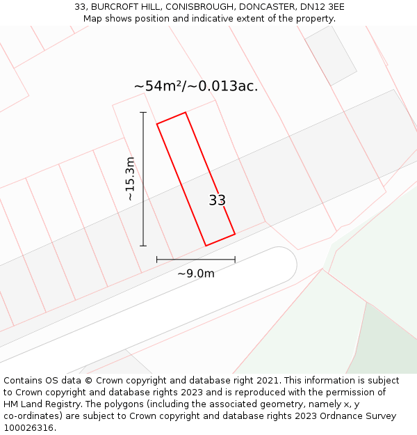 33, BURCROFT HILL, CONISBROUGH, DONCASTER, DN12 3EE: Plot and title map
