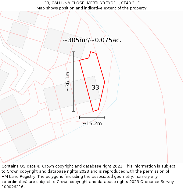 33, CALLUNA CLOSE, MERTHYR TYDFIL, CF48 3HF: Plot and title map