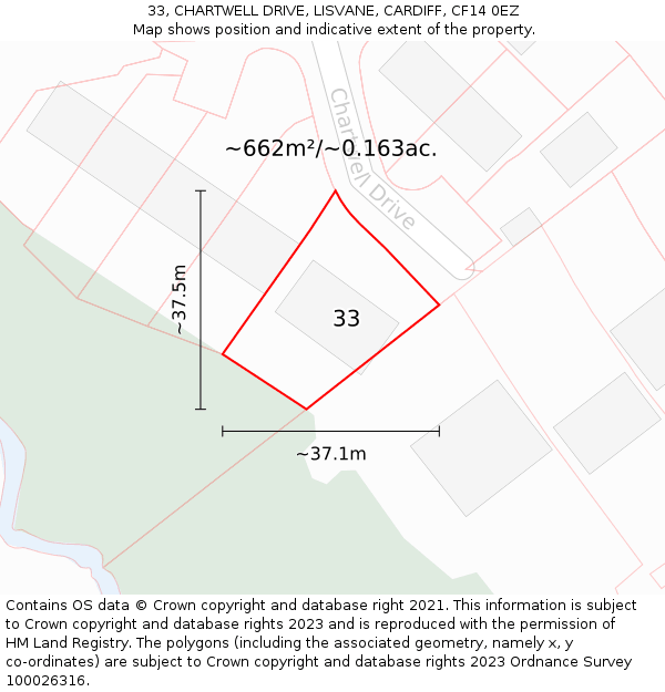 33, CHARTWELL DRIVE, LISVANE, CARDIFF, CF14 0EZ: Plot and title map
