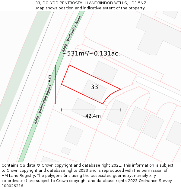 33, DOLYDD PENTROSFA, LLANDRINDOD WELLS, LD1 5NZ: Plot and title map