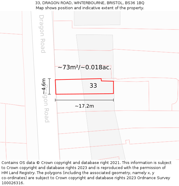 33, DRAGON ROAD, WINTERBOURNE, BRISTOL, BS36 1BQ: Plot and title map