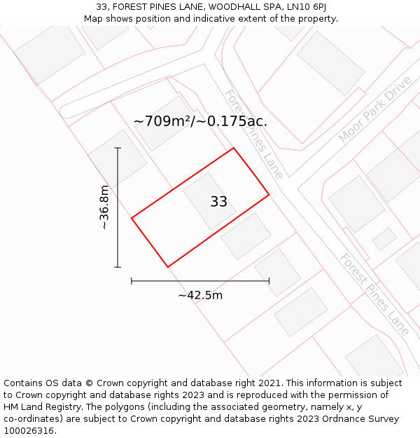 33, FOREST PINES LANE, WOODHALL SPA, LN10 6PJ: Plot and title map