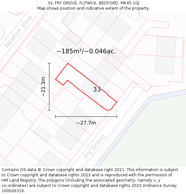 33, FRY GROVE, FLITWICK, BEDFORD, MK45 1GJ: Plot and title map
