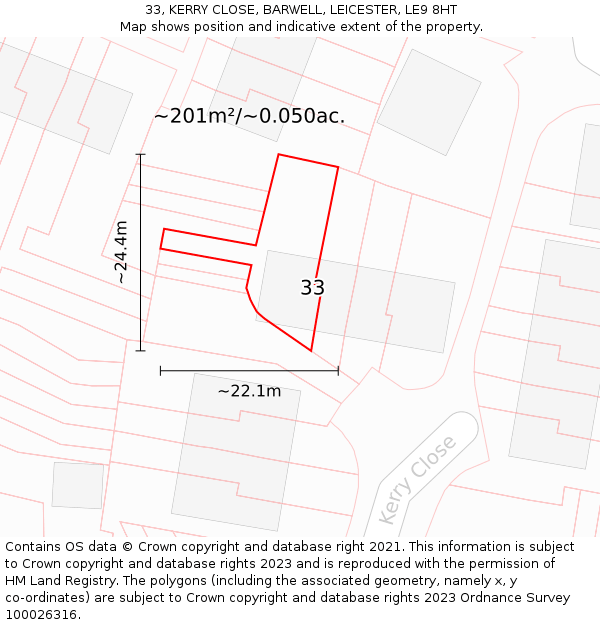 33, KERRY CLOSE, BARWELL, LEICESTER, LE9 8HT: Plot and title map