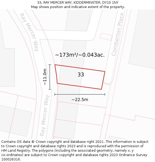 33, RAY MERCER WAY, KIDDERMINSTER, DY10 1NY: Plot and title map