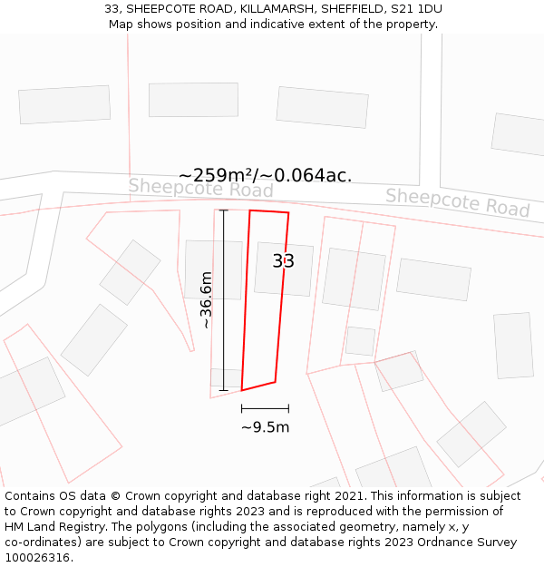 33, SHEEPCOTE ROAD, KILLAMARSH, SHEFFIELD, S21 1DU: Plot and title map