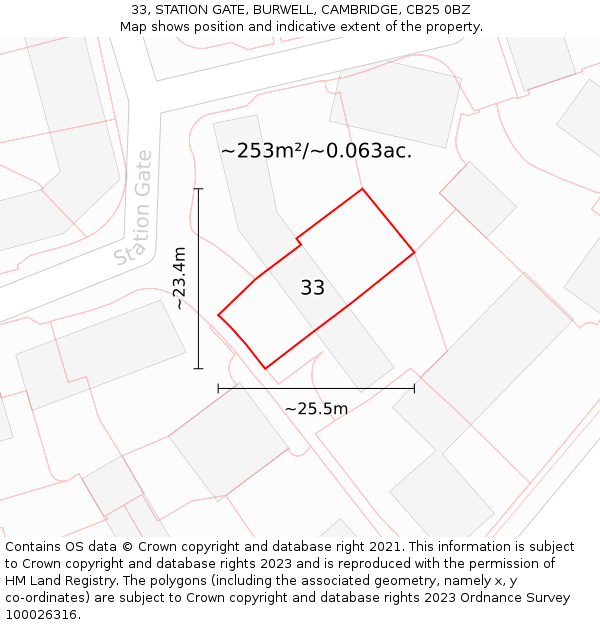 33, STATION GATE, BURWELL, CAMBRIDGE, CB25 0BZ: Plot and title map