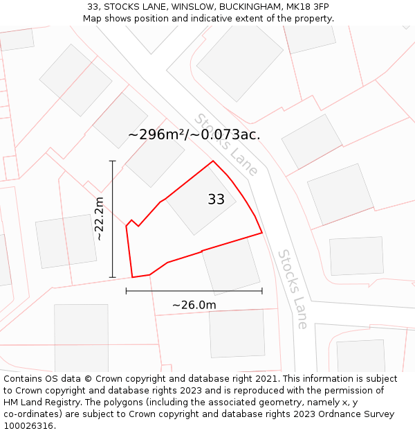 33, STOCKS LANE, WINSLOW, BUCKINGHAM, MK18 3FP: Plot and title map