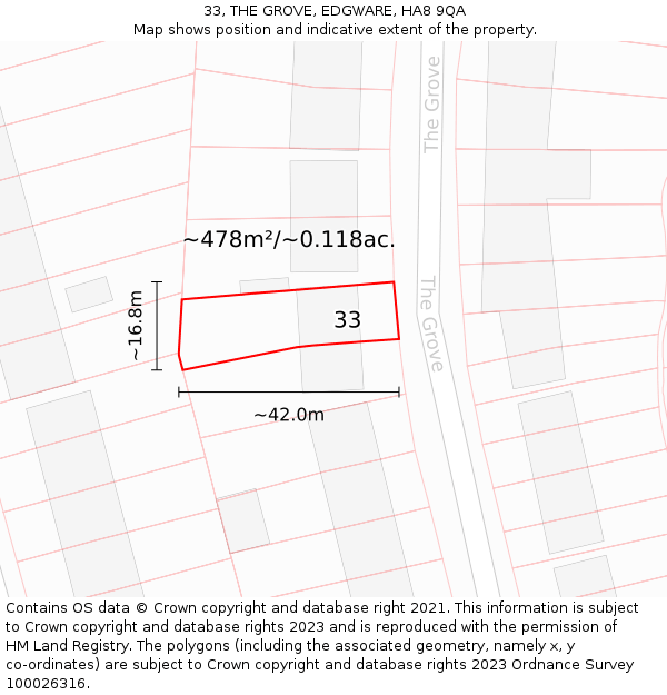 33, THE GROVE, EDGWARE, HA8 9QA: Plot and title map