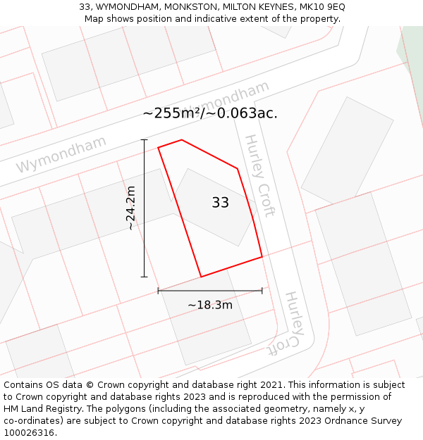 33, WYMONDHAM, MONKSTON, MILTON KEYNES, MK10 9EQ: Plot and title map