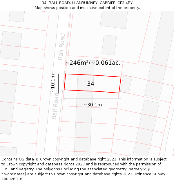 34, BALL ROAD, LLANRUMNEY, CARDIFF, CF3 4BY: Plot and title map