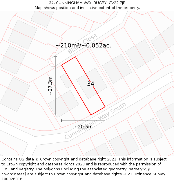 34, CUNNINGHAM WAY, RUGBY, CV22 7JB: Plot and title map