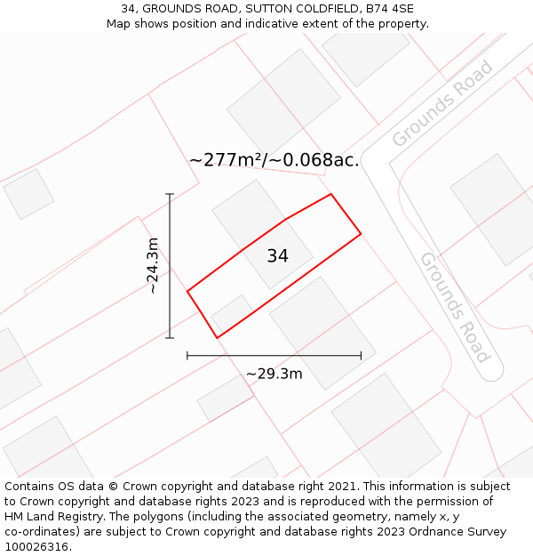 34, GROUNDS ROAD, SUTTON COLDFIELD, B74 4SE: Plot and title map