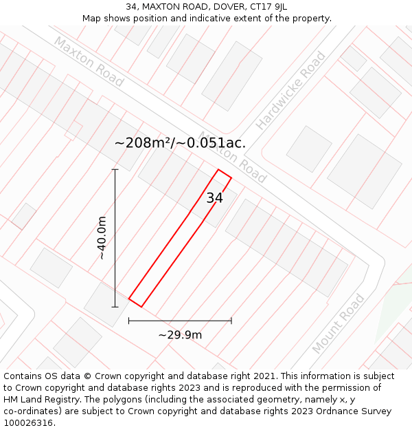 34, MAXTON ROAD, DOVER, CT17 9JL: Plot and title map