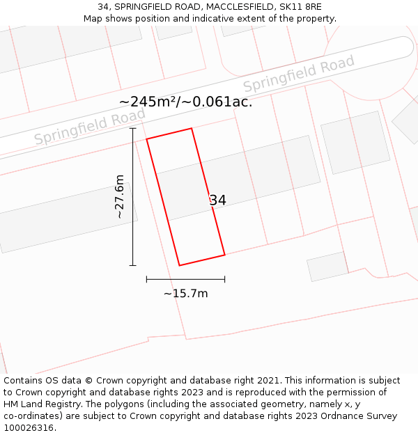 34, SPRINGFIELD ROAD, MACCLESFIELD, SK11 8RE: Plot and title map