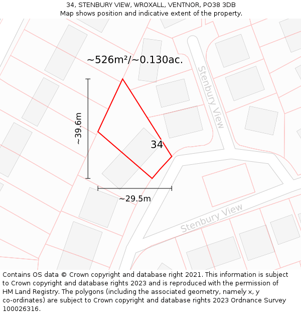 34, STENBURY VIEW, WROXALL, VENTNOR, PO38 3DB: Plot and title map