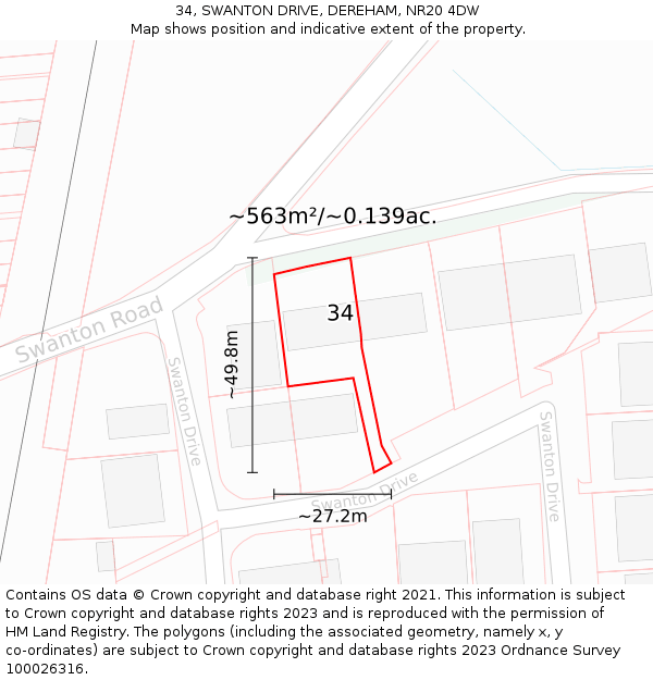 34, SWANTON DRIVE, DEREHAM, NR20 4DW: Plot and title map