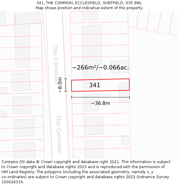 341, THE COMMON, ECCLESFIELD, SHEFFIELD, S35 9WL: Plot and title map