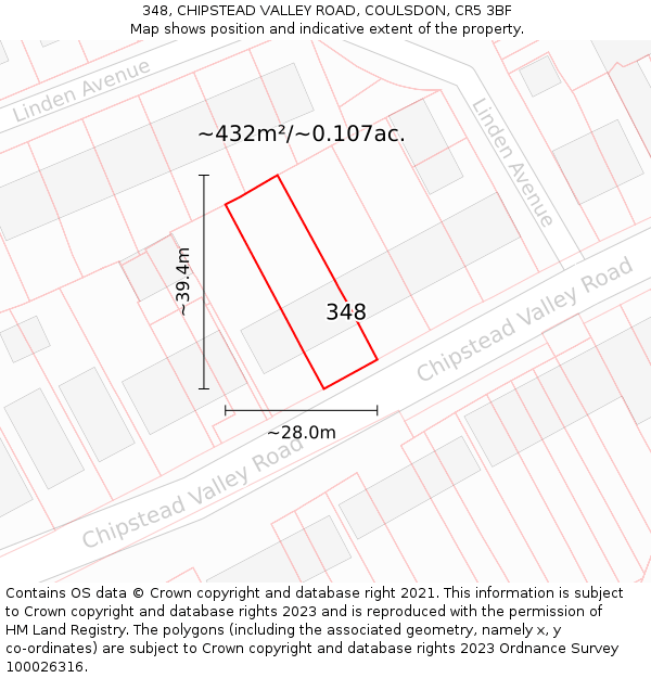 348, CHIPSTEAD VALLEY ROAD, COULSDON, CR5 3BF: Plot and title map