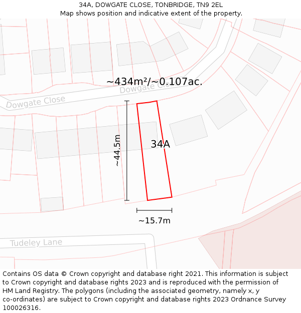 34A, DOWGATE CLOSE, TONBRIDGE, TN9 2EL: Plot and title map