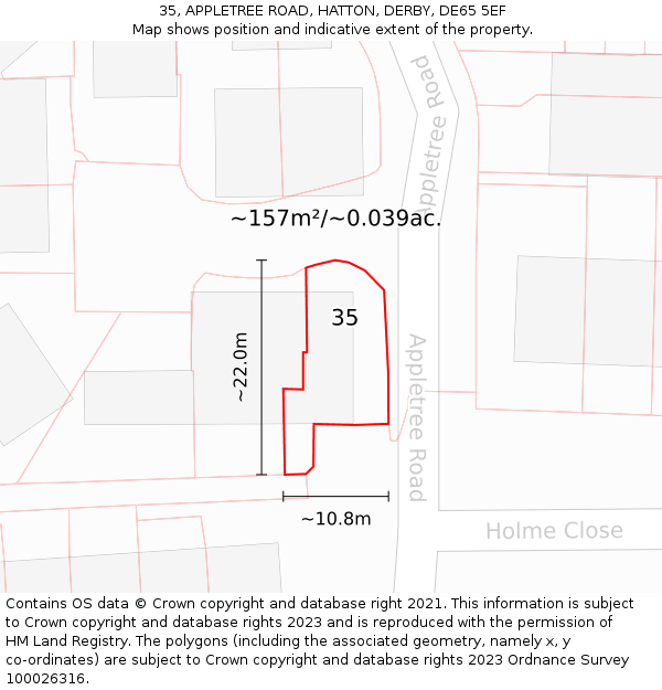 35, APPLETREE ROAD, HATTON, DERBY, DE65 5EF: Plot and title map