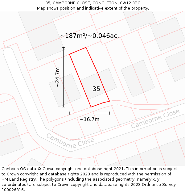 35, CAMBORNE CLOSE, CONGLETON, CW12 3BG: Plot and title map