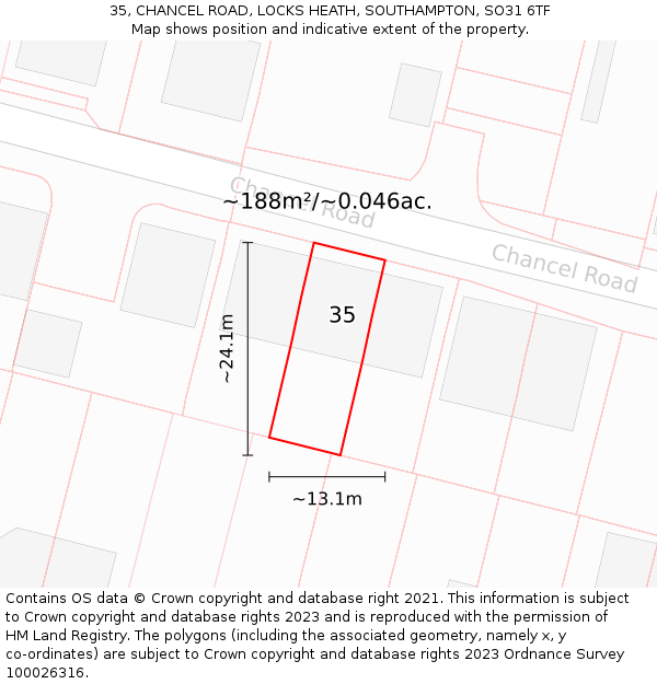 35, CHANCEL ROAD, LOCKS HEATH, SOUTHAMPTON, SO31 6TF: Plot and title map
