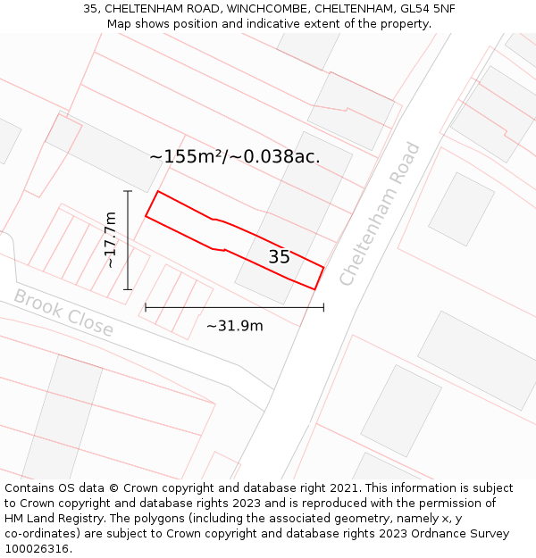 35, CHELTENHAM ROAD, WINCHCOMBE, CHELTENHAM, GL54 5NF: Plot and title map