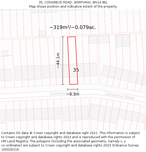 35, CONGREVE ROAD, WORTHING, BN14 8EL: Plot and title map