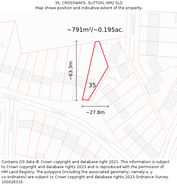 35, CROSSWAYS, SUTTON, SM2 5LD: Plot and title map