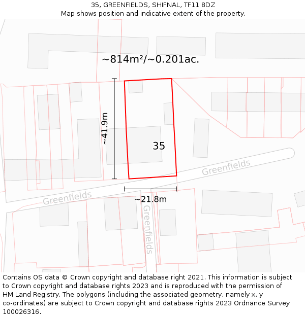 35, GREENFIELDS, SHIFNAL, TF11 8DZ: Plot and title map