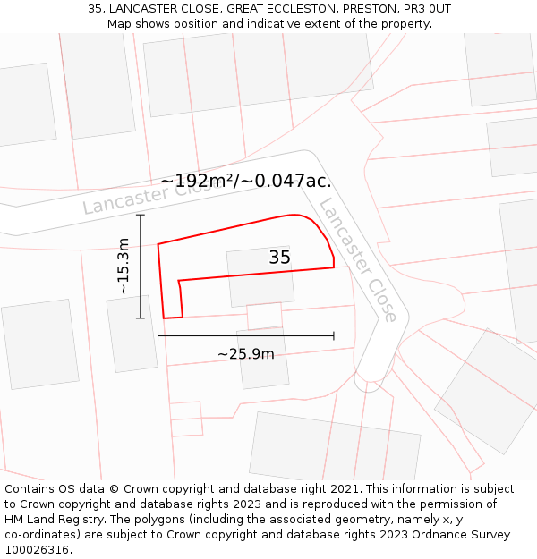 35, LANCASTER CLOSE, GREAT ECCLESTON, PRESTON, PR3 0UT: Plot and title map