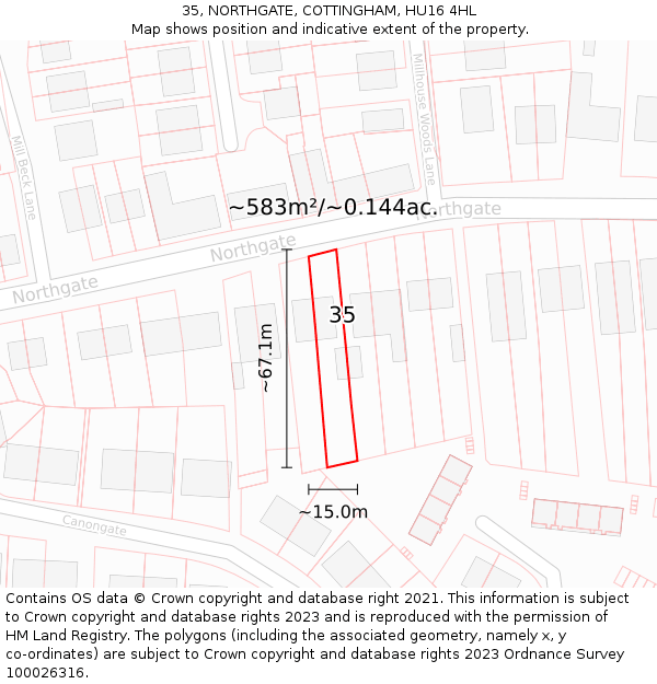 35, NORTHGATE, COTTINGHAM, HU16 4HL: Plot and title map