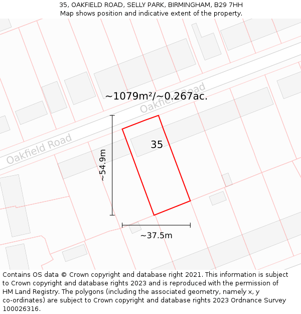 35, OAKFIELD ROAD, SELLY PARK, BIRMINGHAM, B29 7HH: Plot and title map