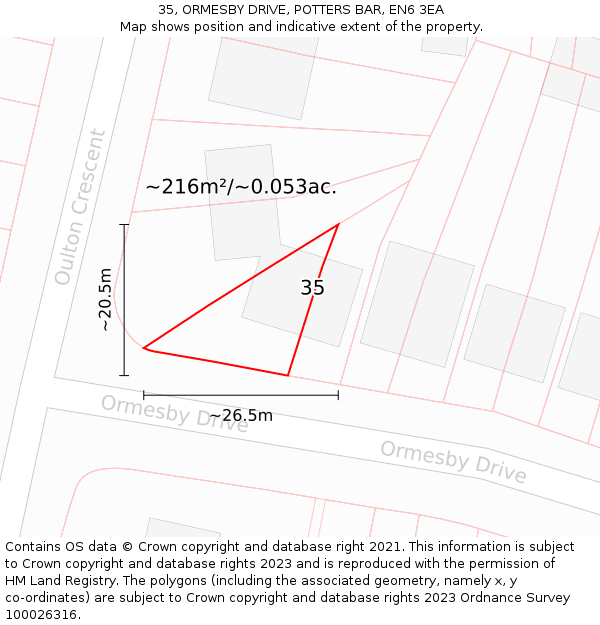 35, ORMESBY DRIVE, POTTERS BAR, EN6 3EA: Plot and title map