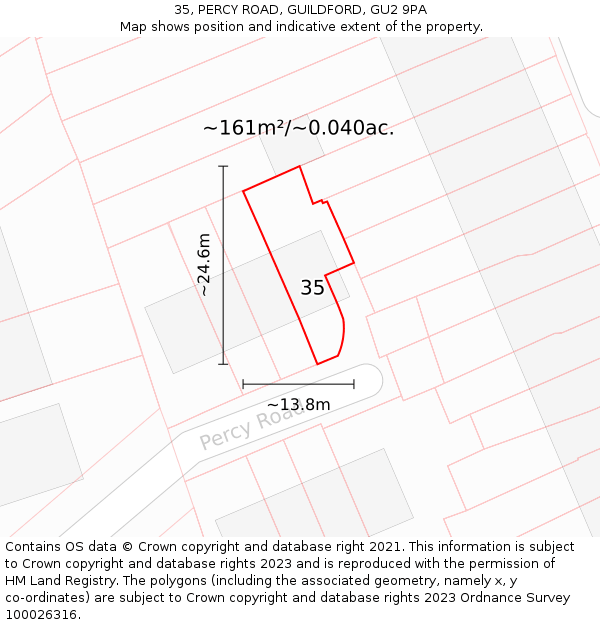 35, PERCY ROAD, GUILDFORD, GU2 9PA: Plot and title map